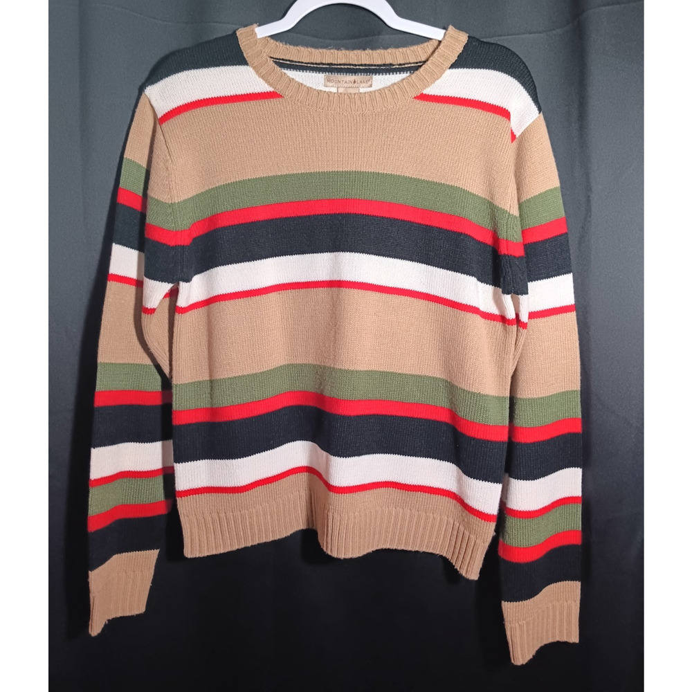 Mountain Lake Striped Ribbed Sweater Large Long Sleeve Knit Holiday Colors Festi